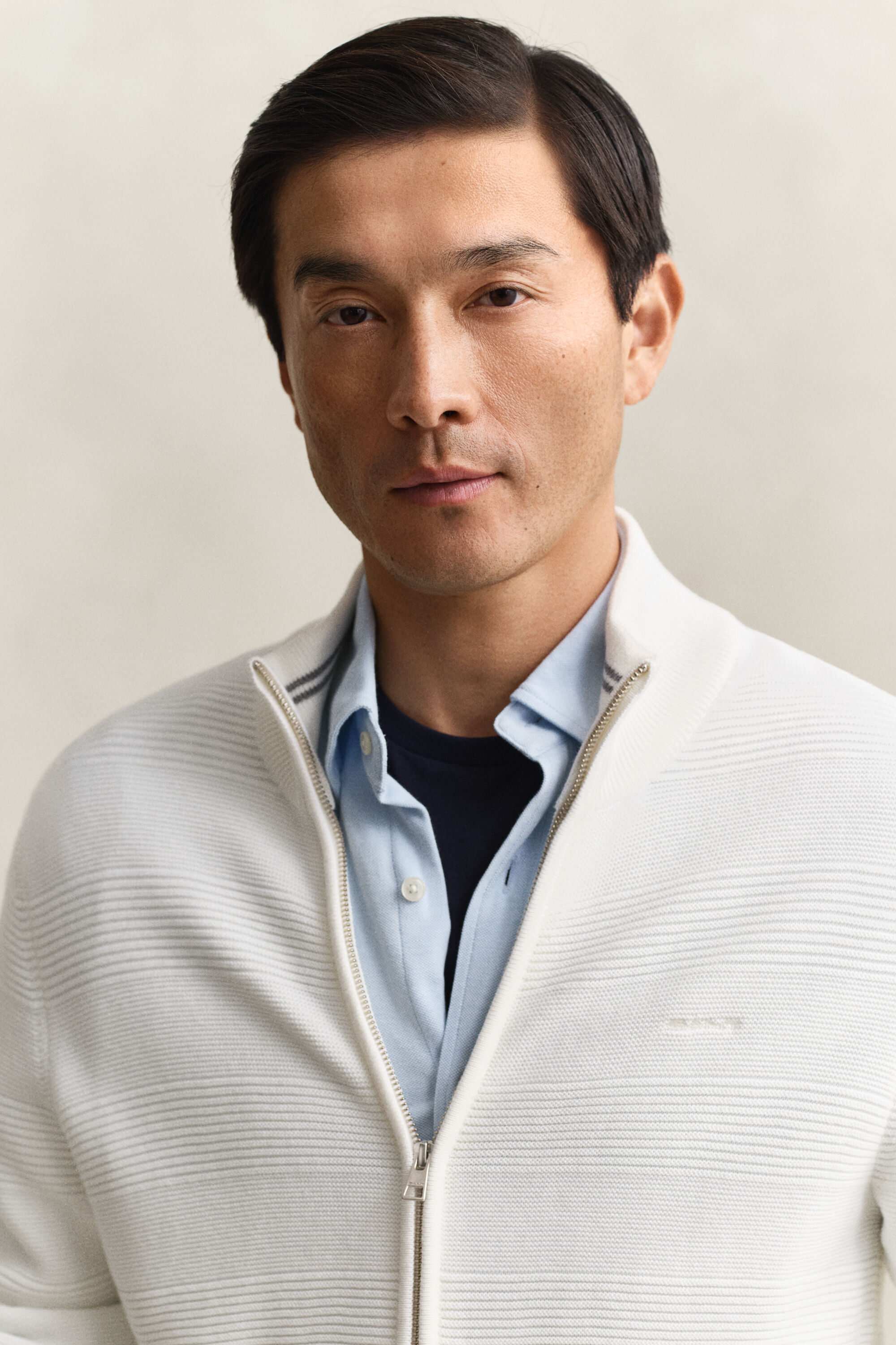 Katoenen vest met ritssluiting en textuur