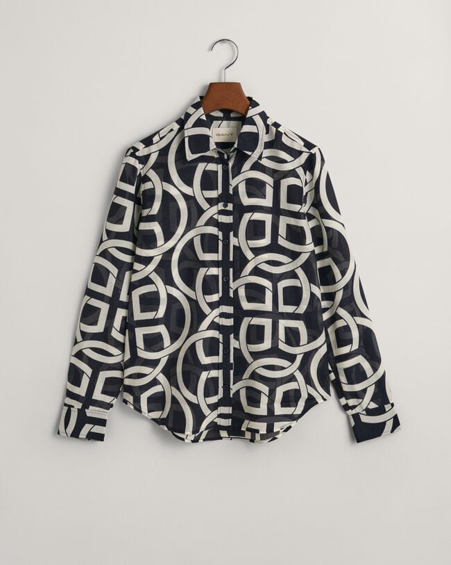 Regular Fit Monogram Print overhemd van katoen en zijde