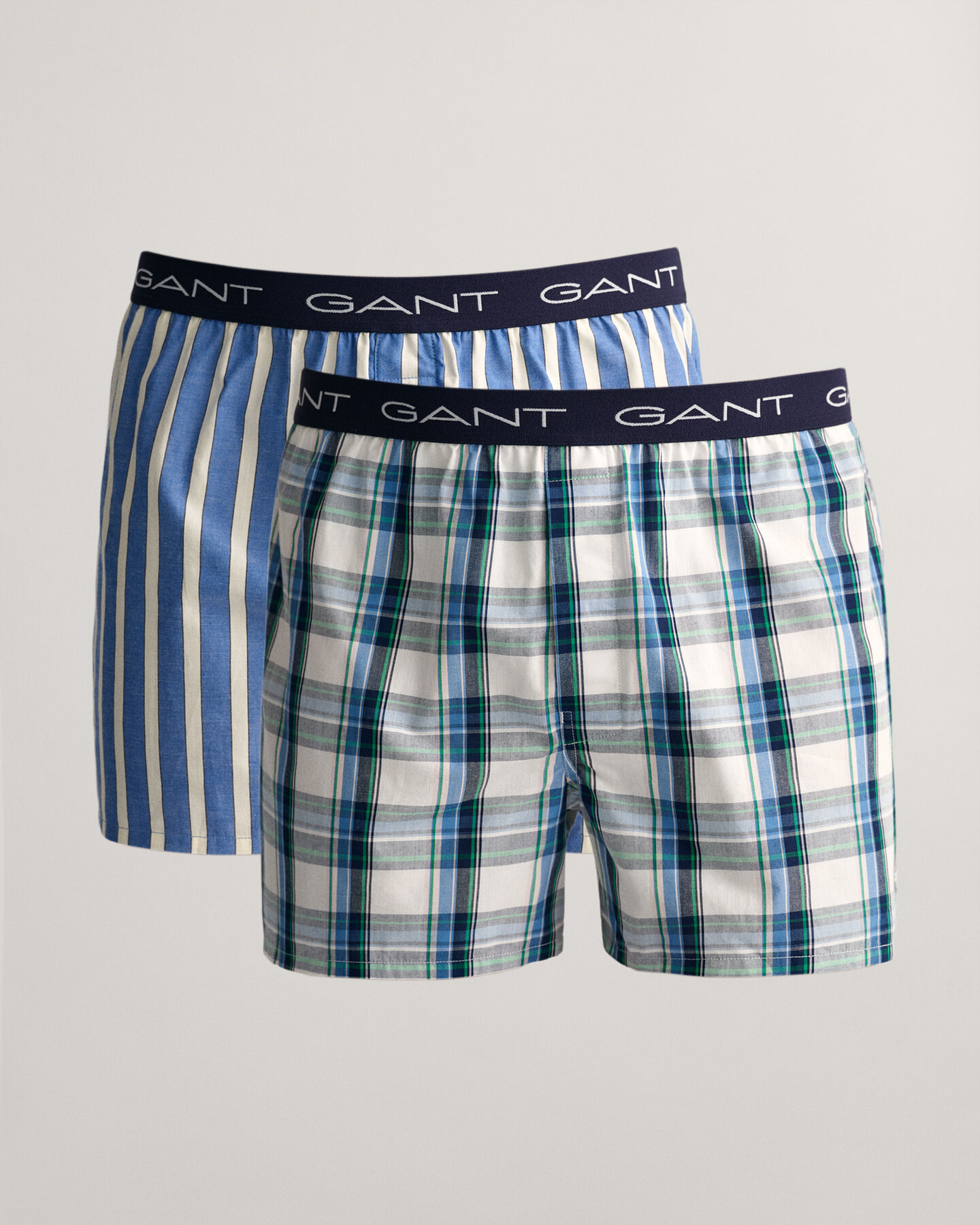 Set van twee boxershorts met strepen en ruiten