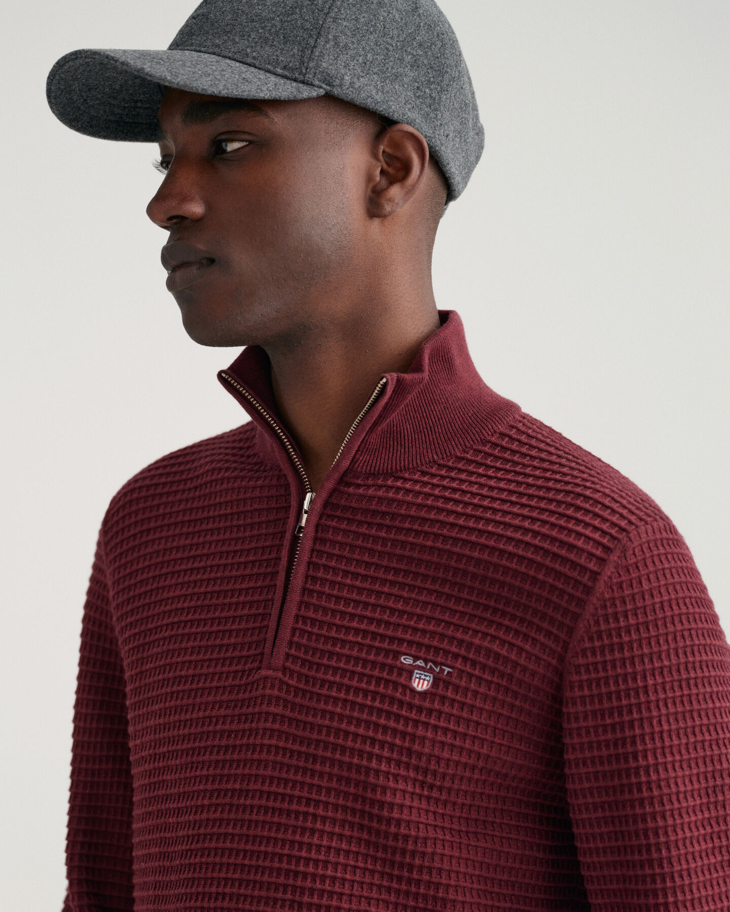 Texture Sweater van katoen met korte rits