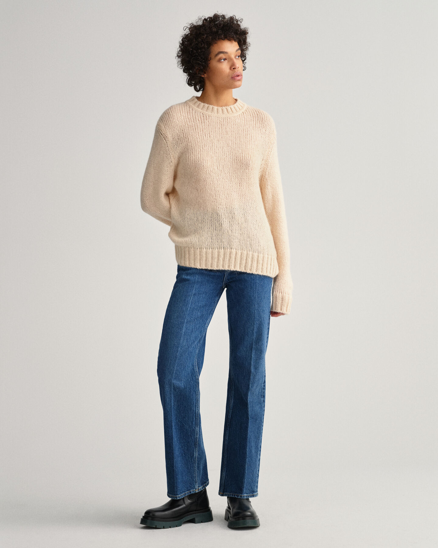 Effen sweater van mohair met ronde hals