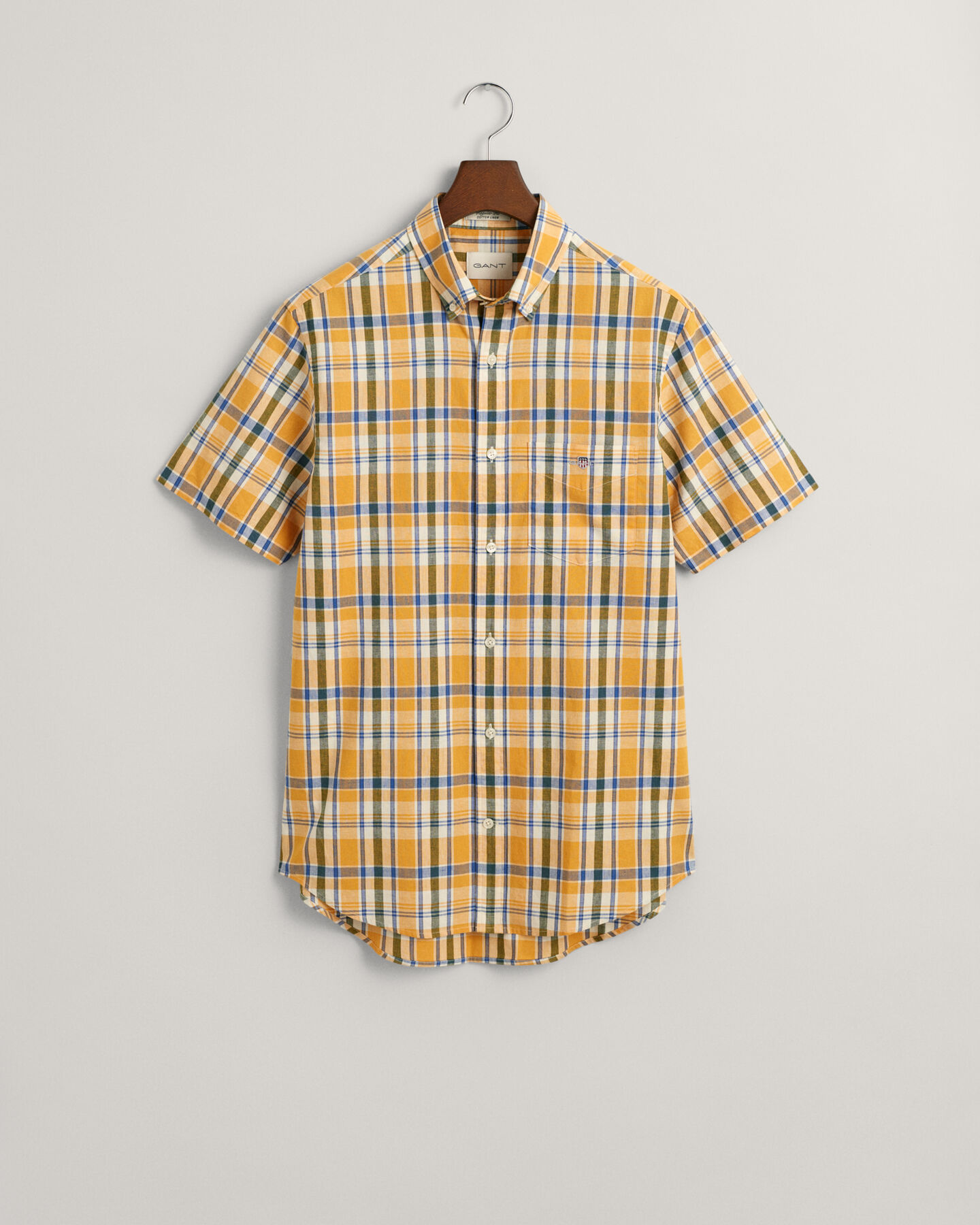 Regular Fit geruit overhemd met korte mouwen van katoen en linnen