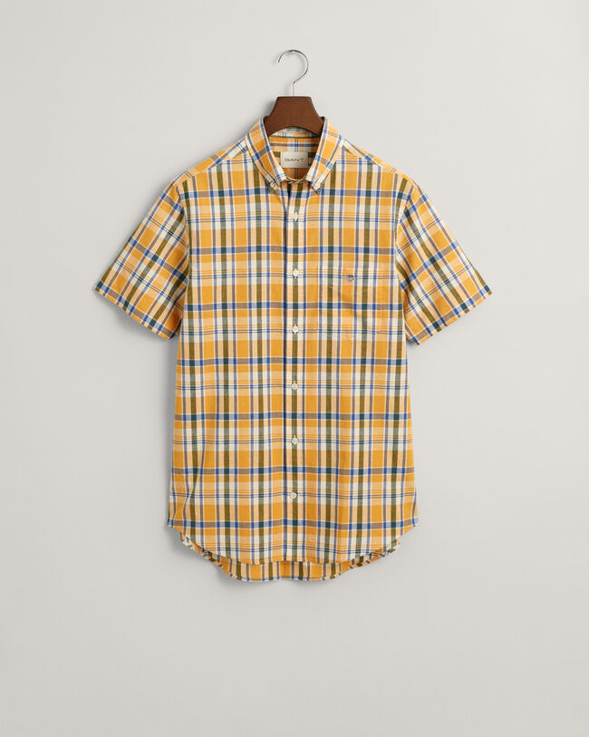 Regular Fit geruit overhemd met korte mouwen van katoen en linnen