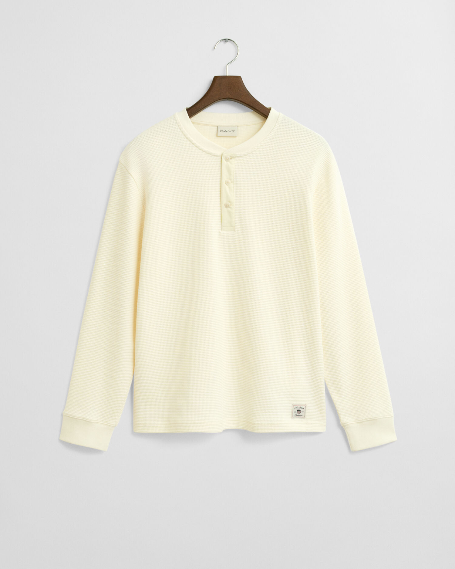 Henley T-shirt met lange mouwen en wafeltextuur
