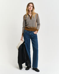 Polosweater met jacquard pied-de-poule