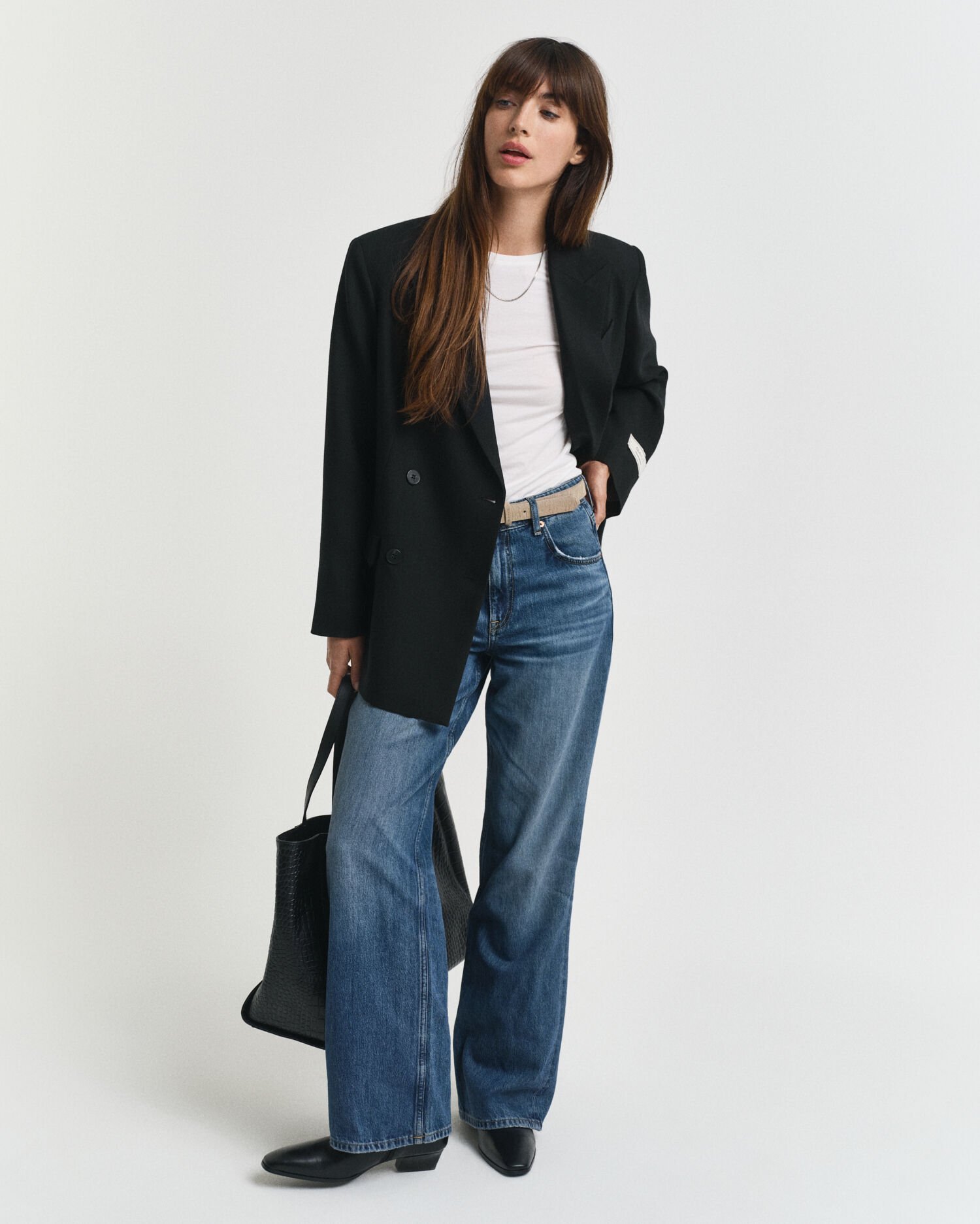 Relaxed Fit blazer met dubbele knopenrij van een wolmix met jute