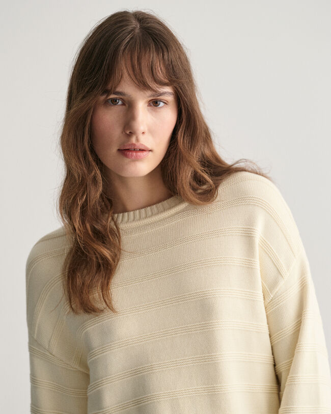 Ton sur ton gestreepte trui met ronde hals van katoen