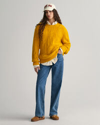 Furry gebreide kabeltrui met ronde hals