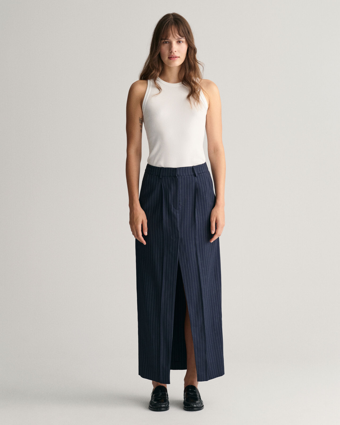 Pinstripe maxirok met plooien