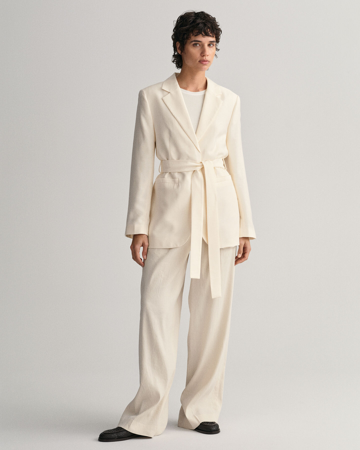 Regular Fit Fluid blazer met ceintuur