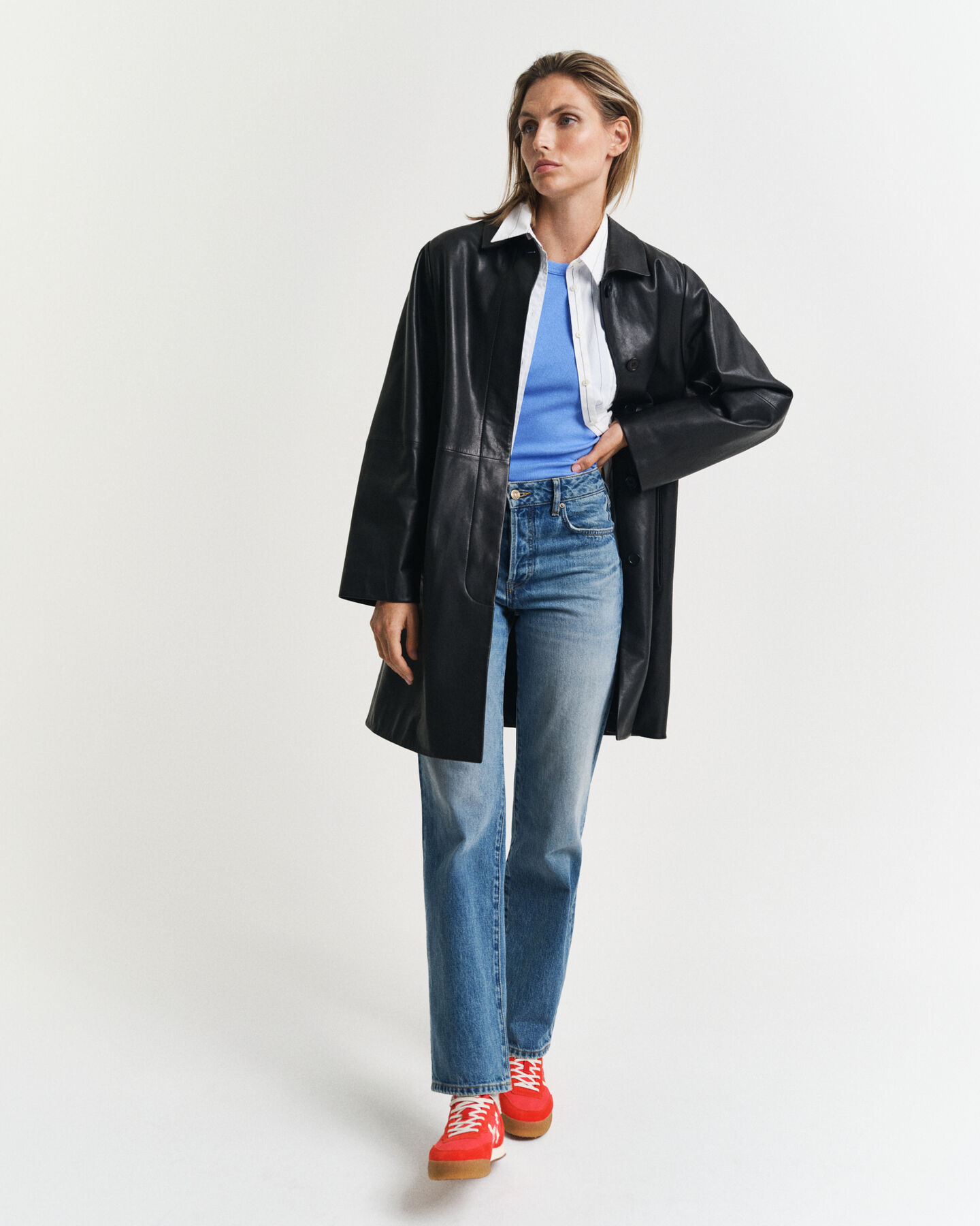 Geribde tanktop met hoge halslijn