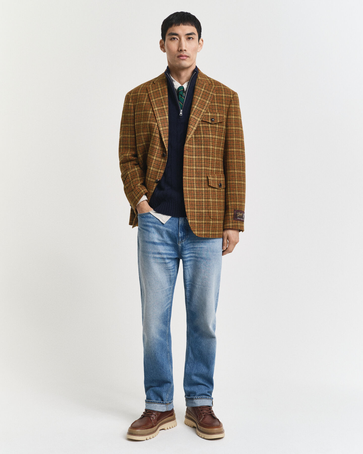 Kabelgebreide trui van lamswol met korte rits