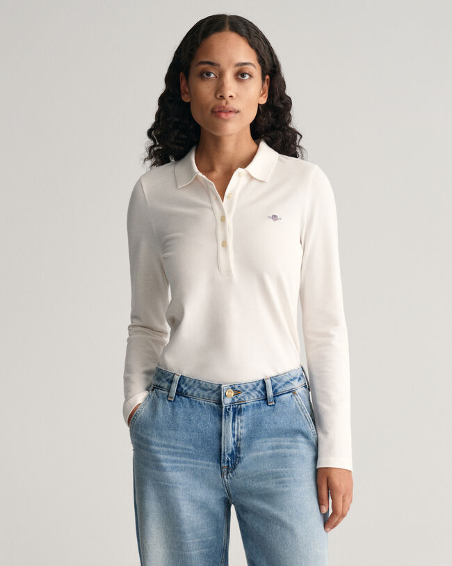 Shield piqué poloshirt met lange mouwen