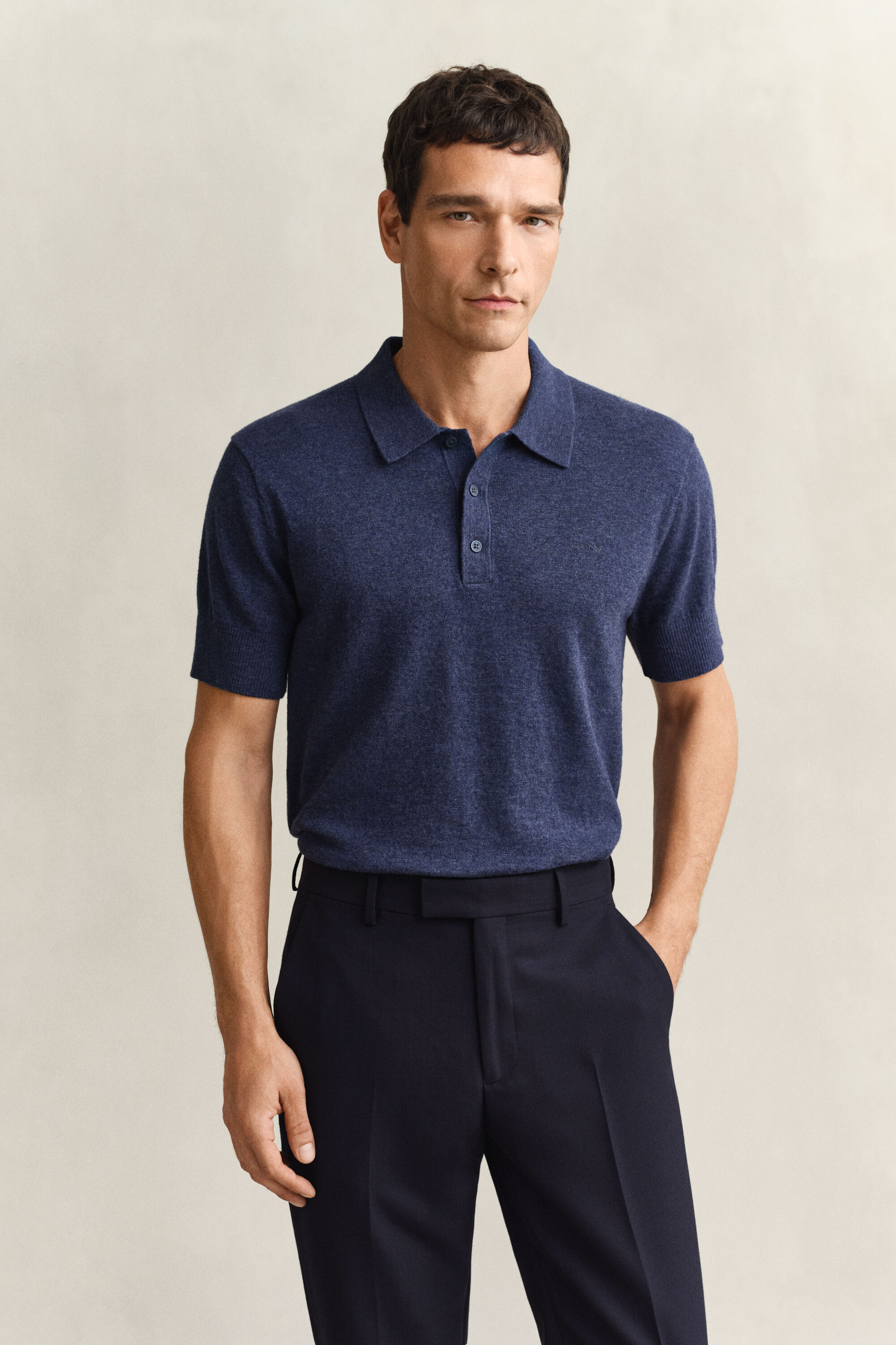 Polotrui met korte mouwen van ruwe katoenmix