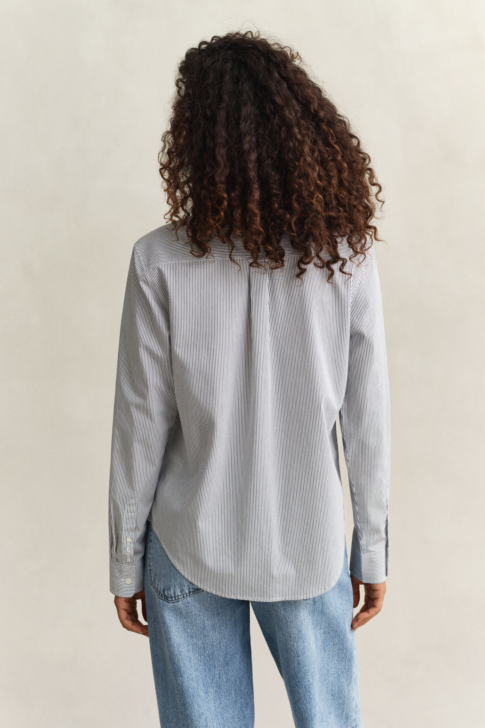 Gestreept katoenen overoverhemd met ruches