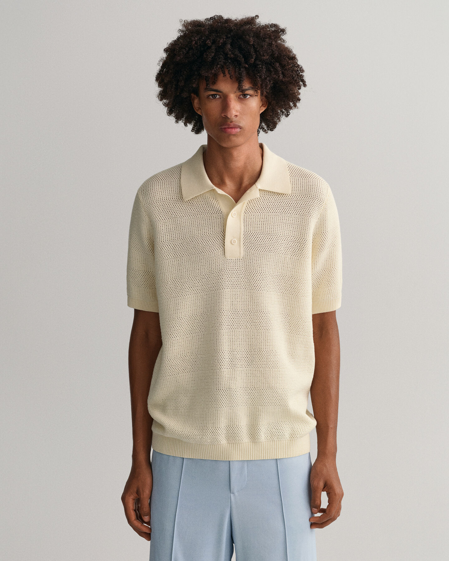 Textured poloshirt van katoen