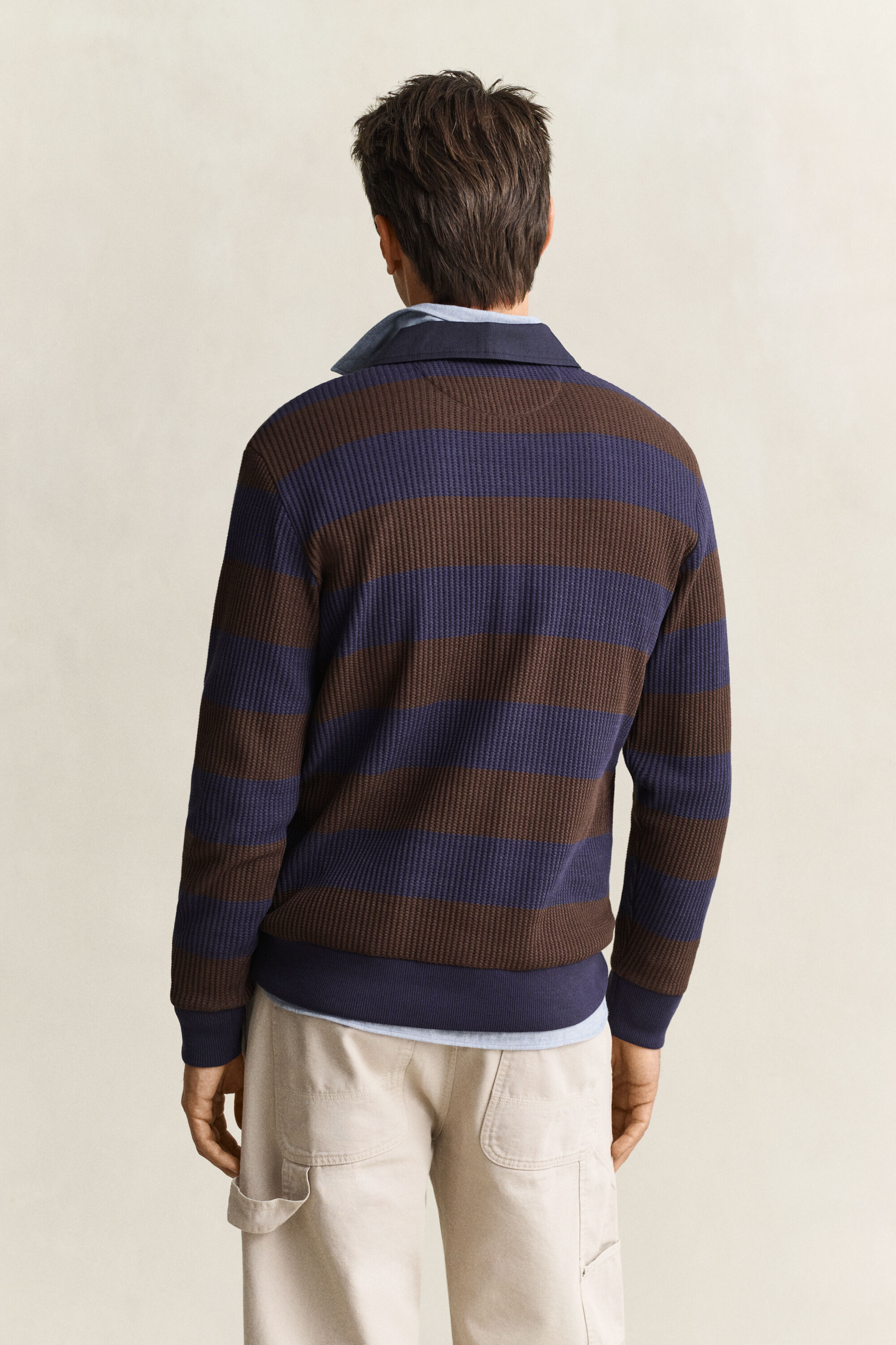Gestreept poloshirt met wafeldessin