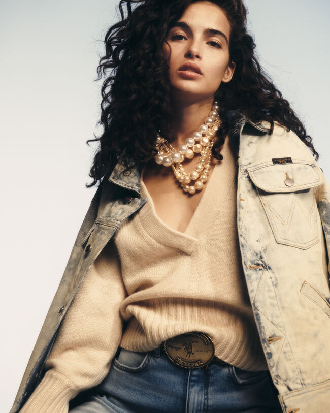 Wrangler x GANT Varsity trui met V-hals van kasjmiermix