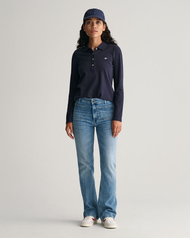 Shield piqué poloshirt met lange mouwen