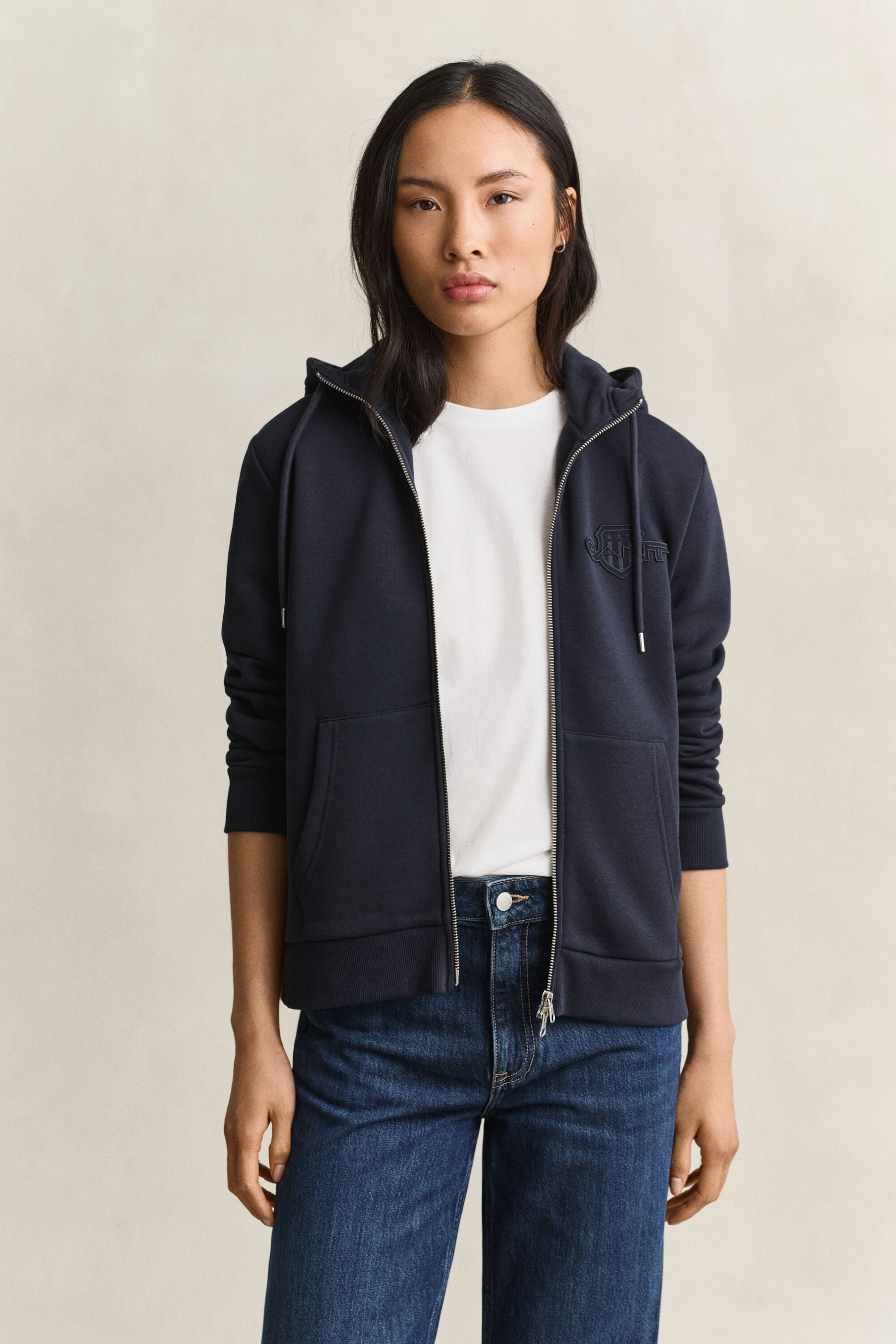 Tonal Shield hoodie met ritssluiting