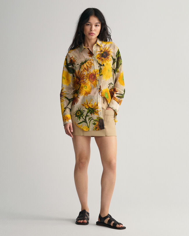 Relaxed Fit Sunflower-print overhemd van katoenzijde