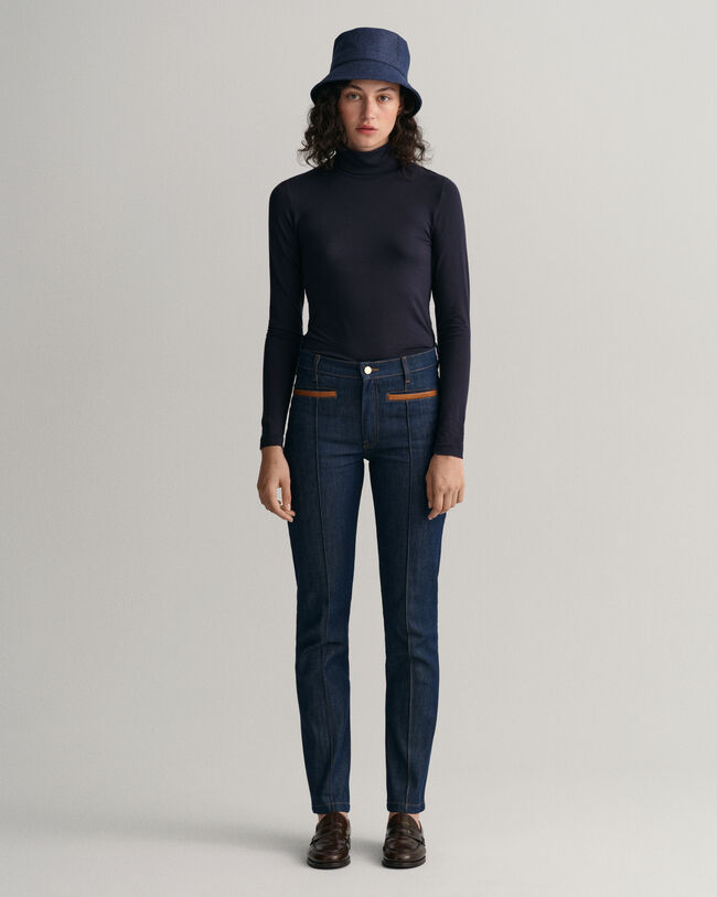 Slim Fit jeans met leren detail
