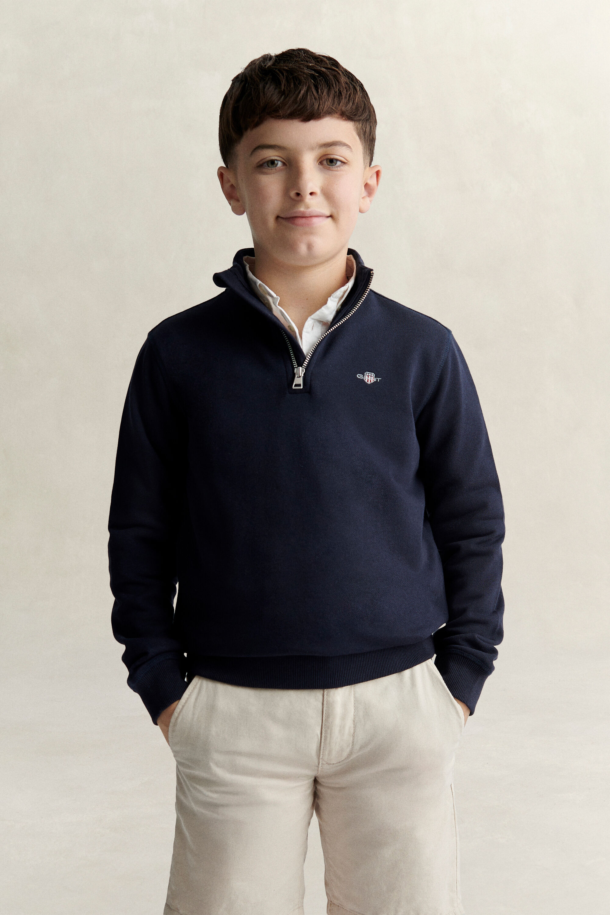 Sweatshirt met korte rits en schild voor tienerjongens