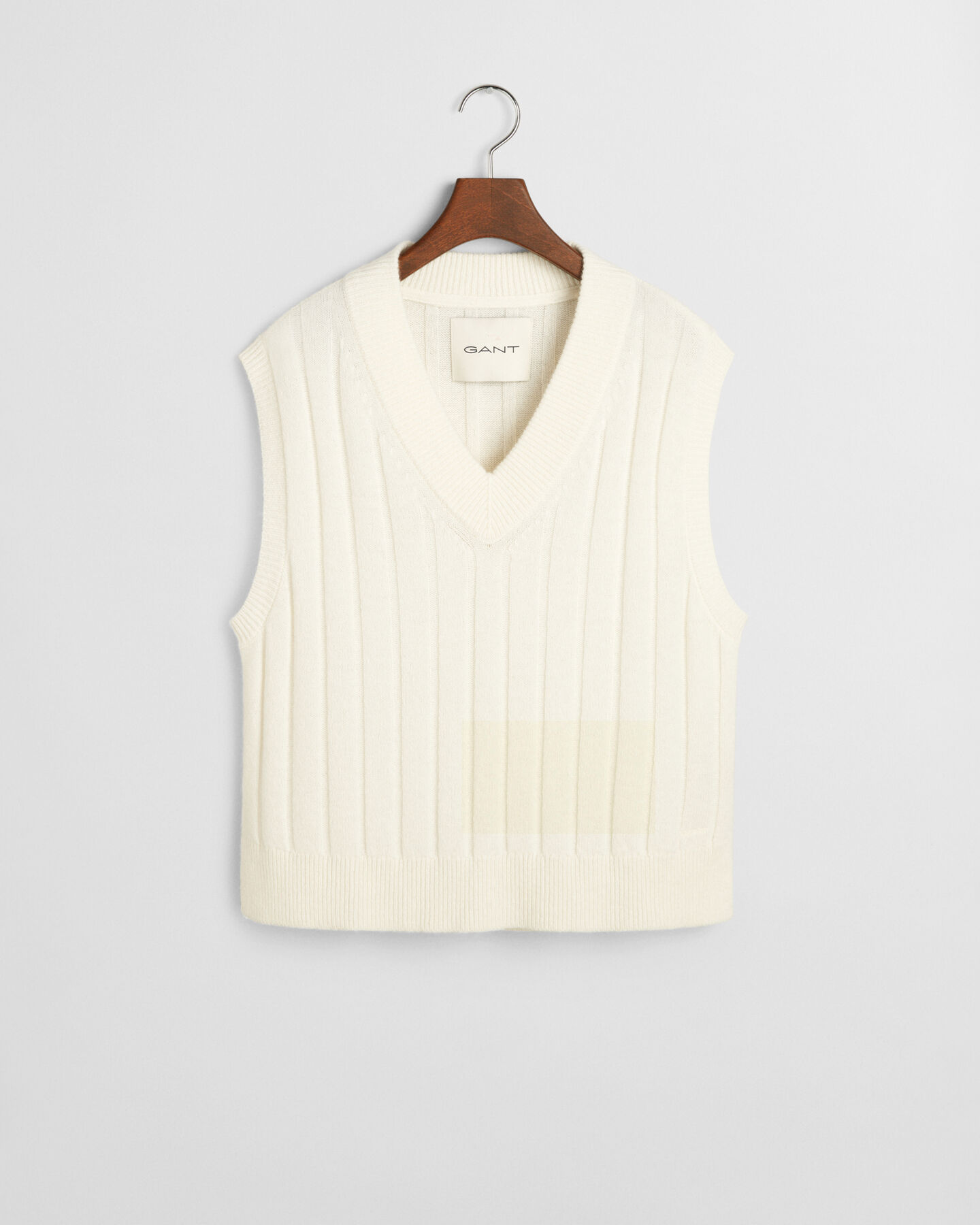 Wollen spencer met V-hals en brede rib