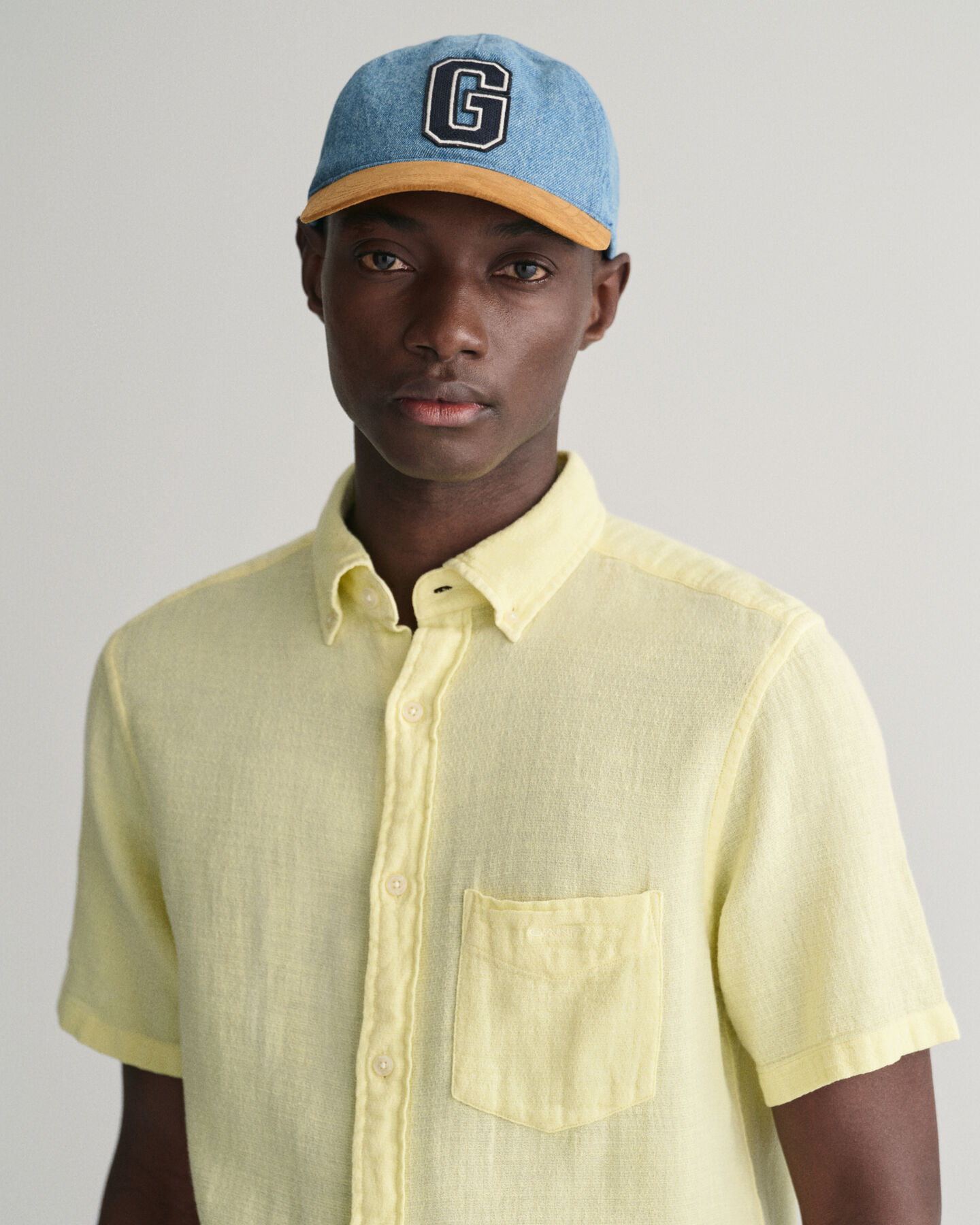 Regular Fit Textured overhemd met korte mouwen van katoen en linnen