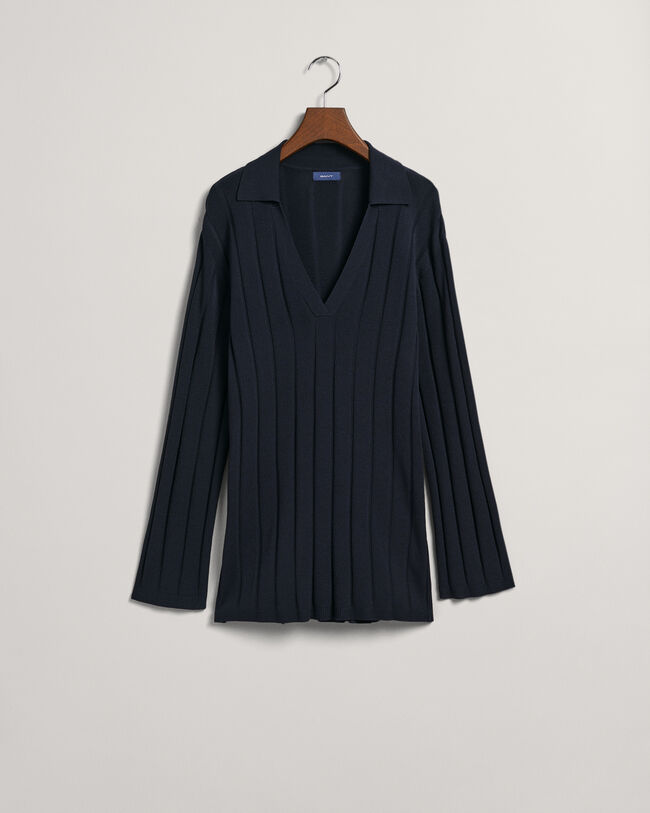 Trui met ribgebreide open kraag