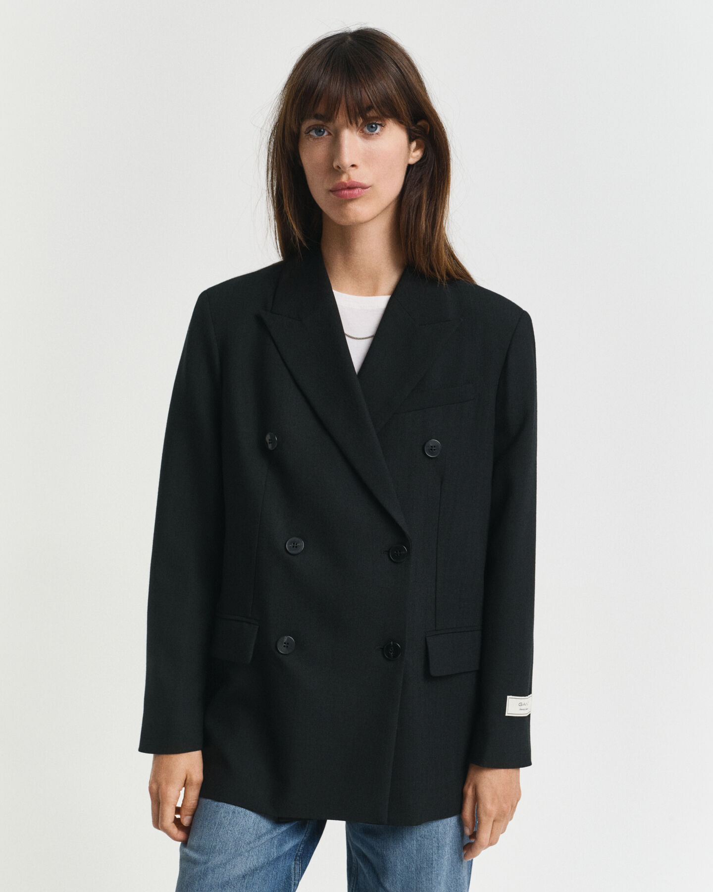 Relaxed Fit blazer met dubbele knopenrij van een wolmix met jute