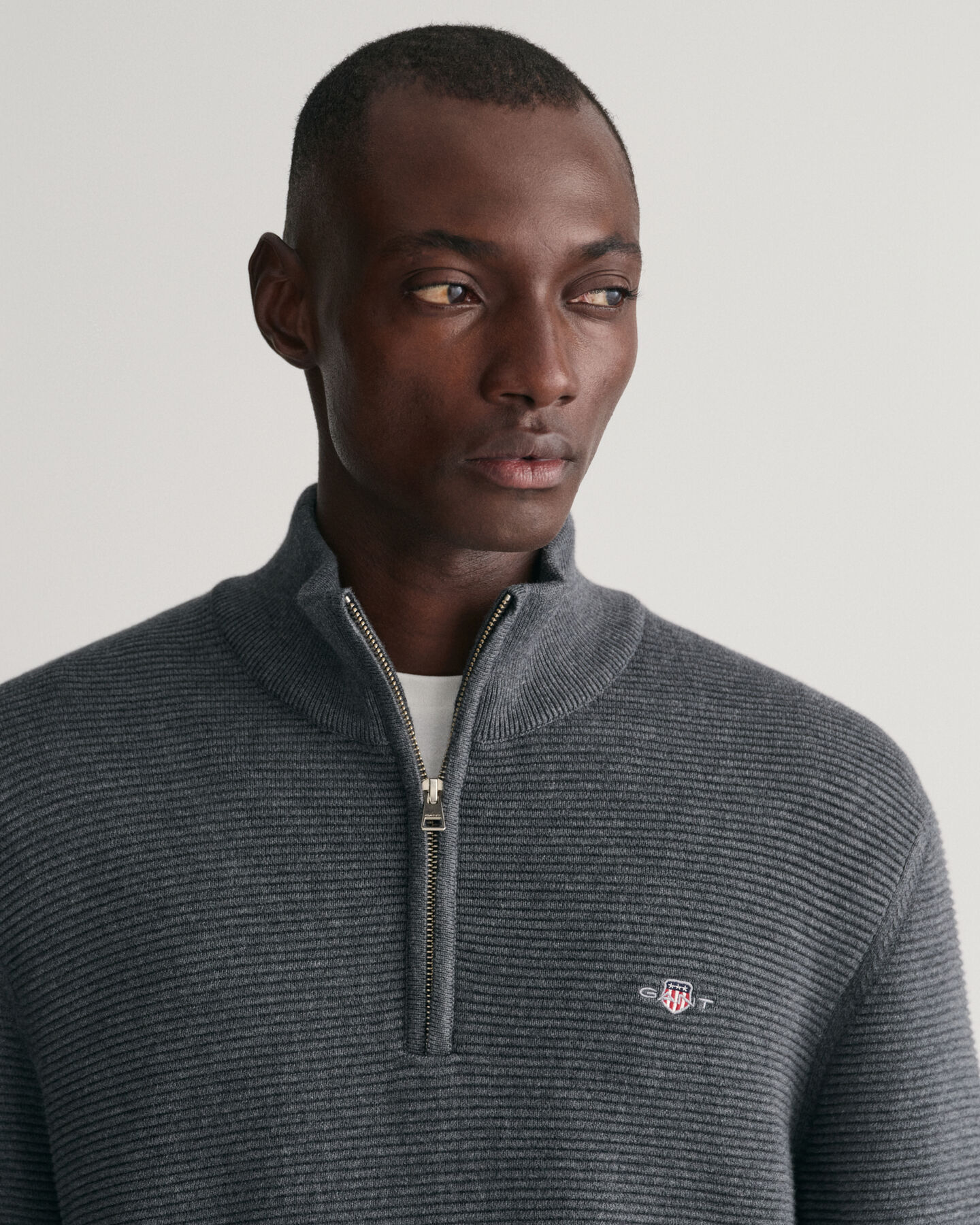 Katoenen Textured sweater met korte rits