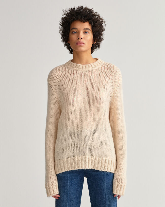 Effen sweater van mohair met ronde hals