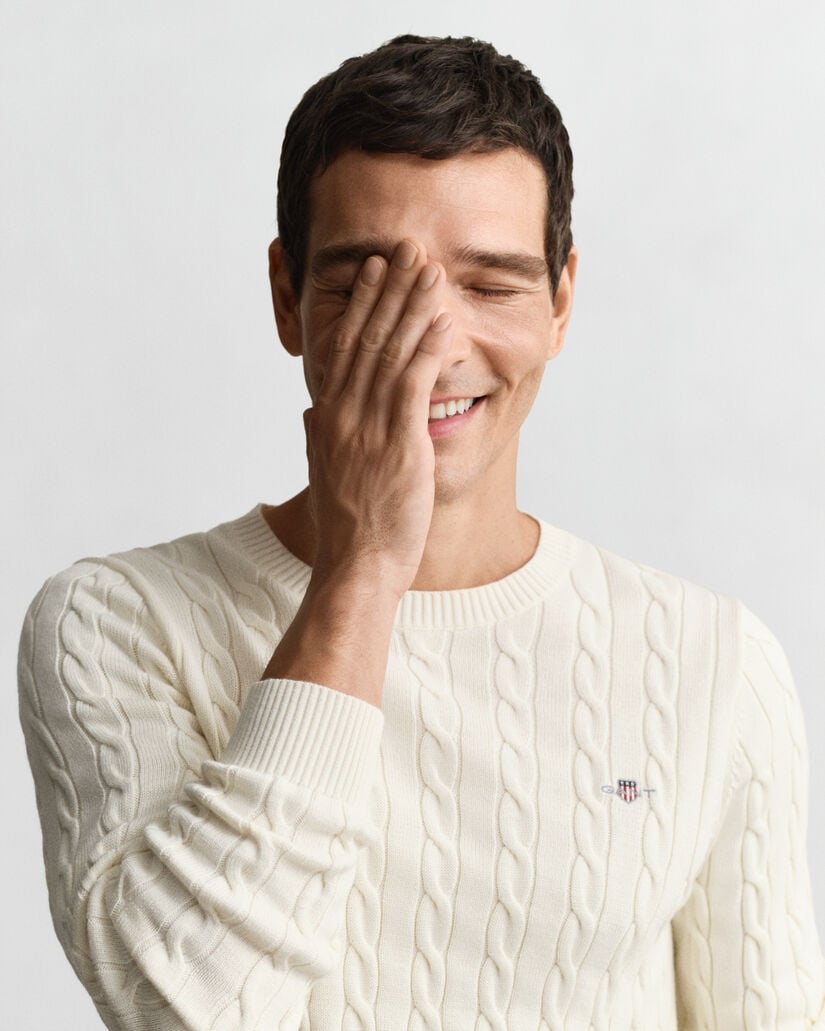 Katoenen gebreide kabeltrui met ronde hals