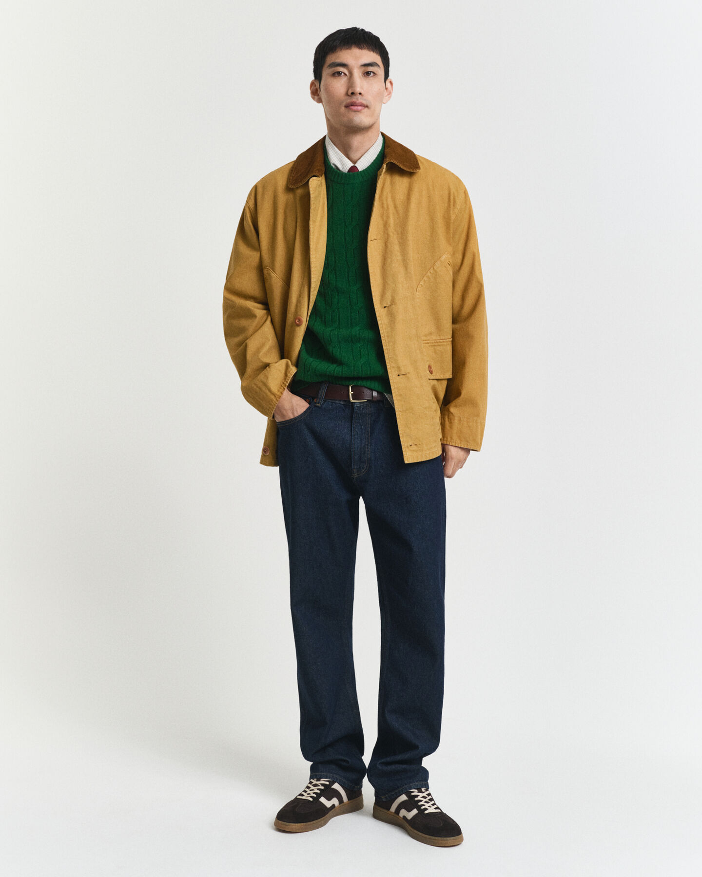 Lamswollen kabeltrui met ronde hals