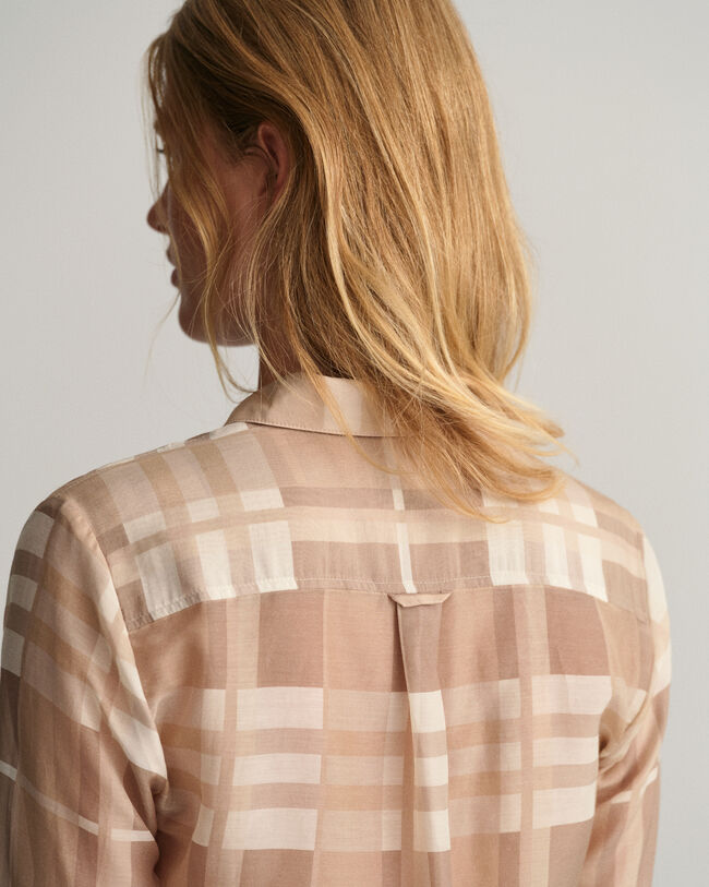 Regular Fit geruit overhemd van katoen en zijde