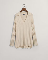 Trui met ribgebreide open kraag