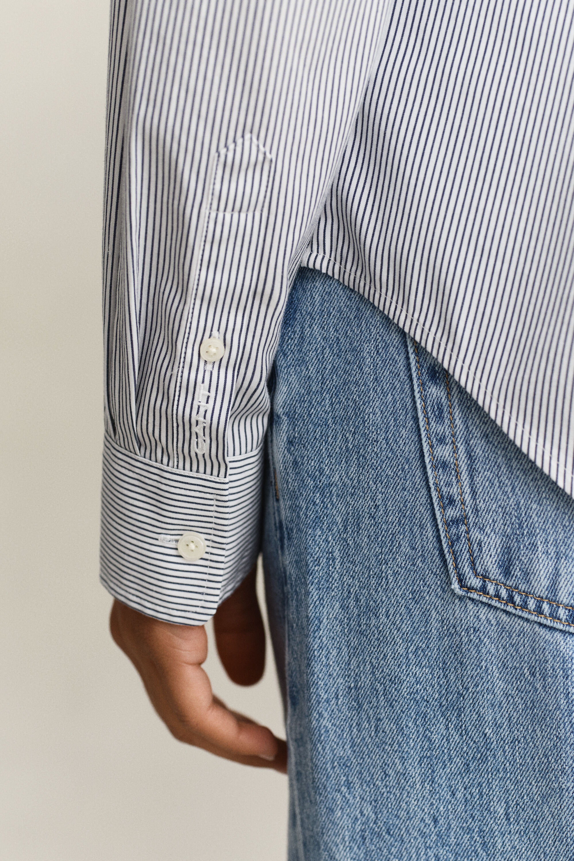 Gestreept katoenen overoverhemd met ruches