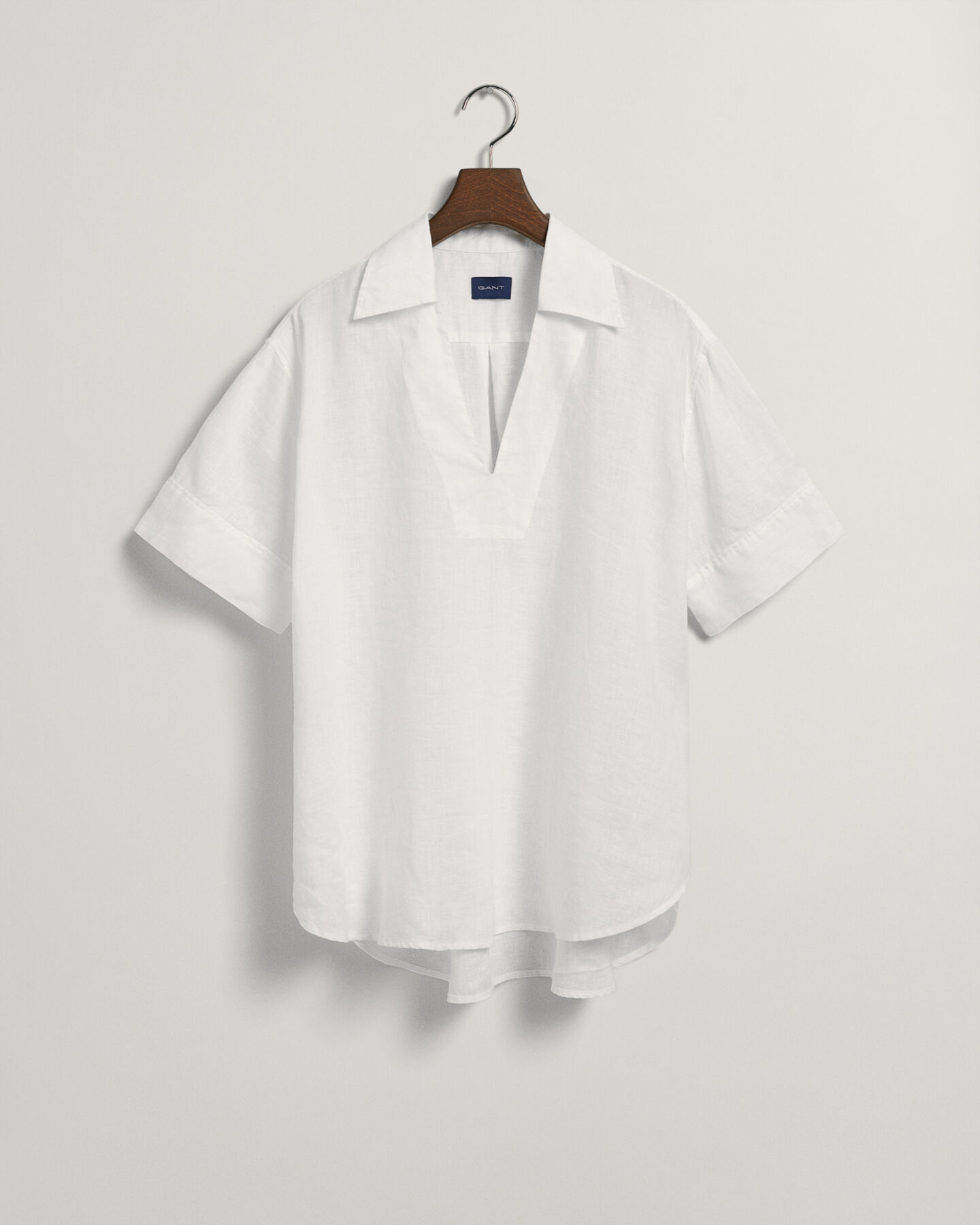 Popover linnen blouse met korte mouwen