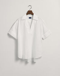 Popover linnen blouse met korte mouwen