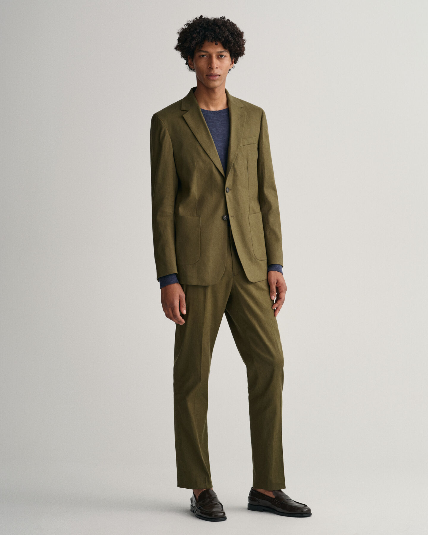 Kostuumblazer van katoen en linnen