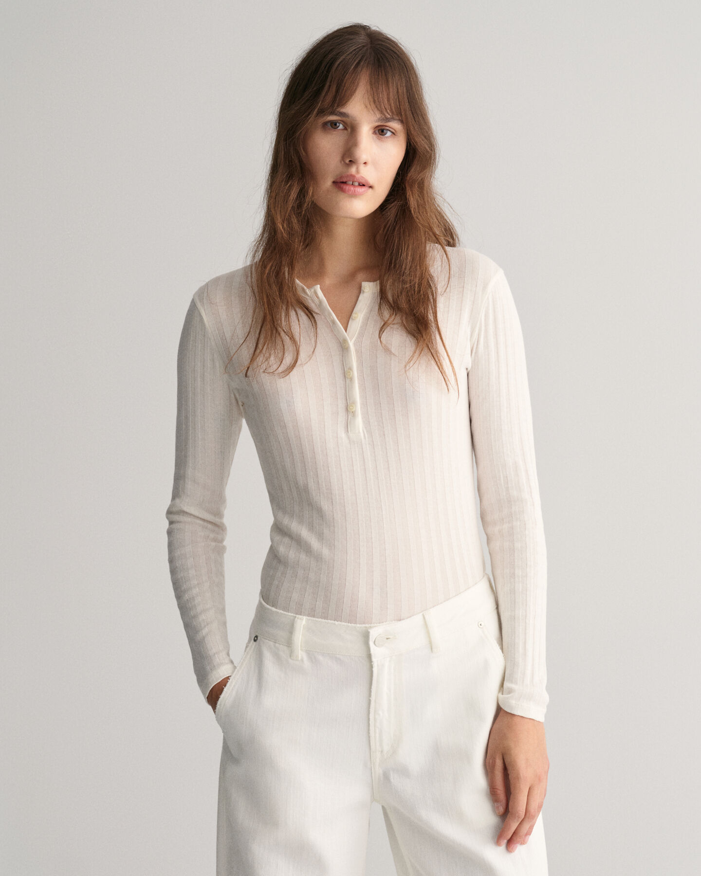 Geribd Henley T-shirt met lange mouwen