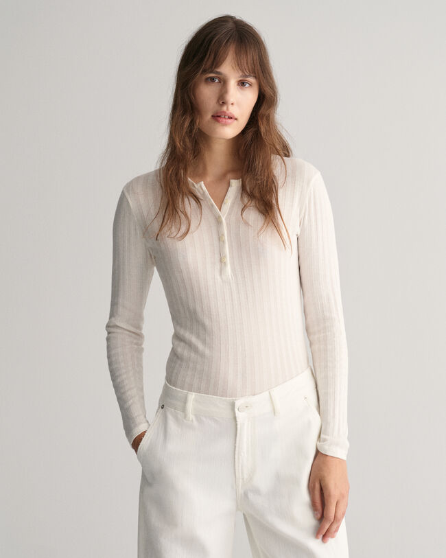 Geribd Henley T-shirt met lange mouwen