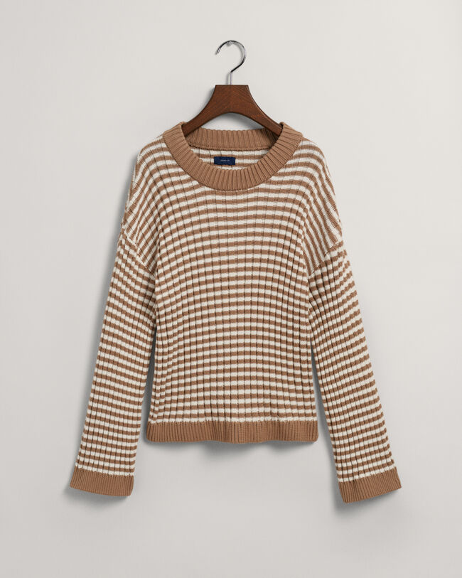 Ribtrui met ronde hals en strepen van ribkatoen