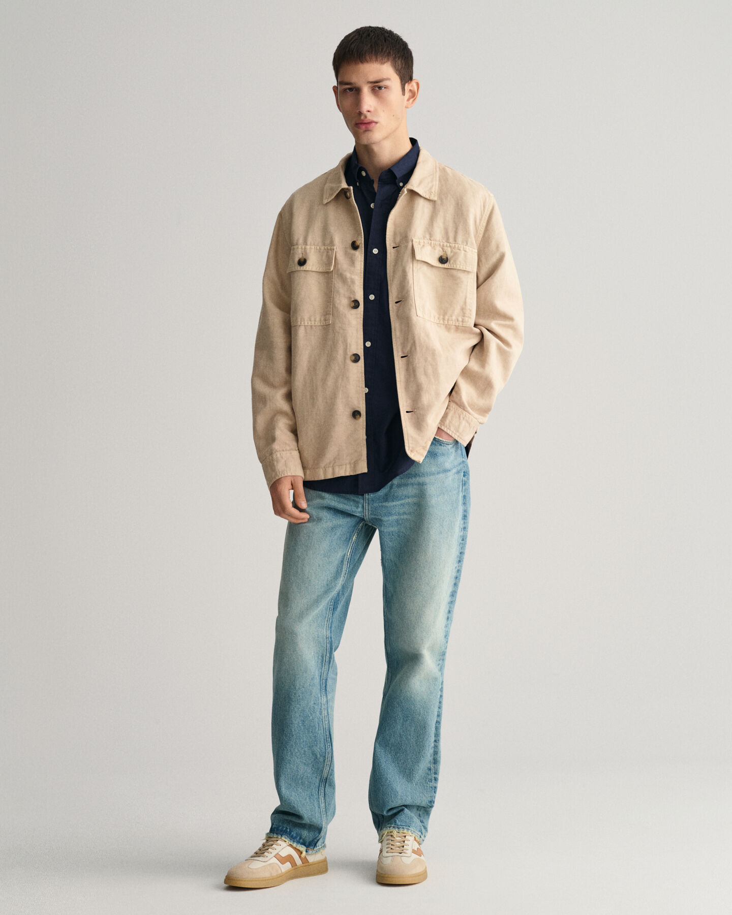 Regular Fit overhemd met korte mouwen van katoen en linnen