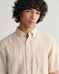 Regular Fit linnen overhemd met korte mouwen met pied-de-poule