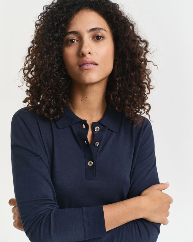 Seamless poloshirt met lange mouwen en knopen