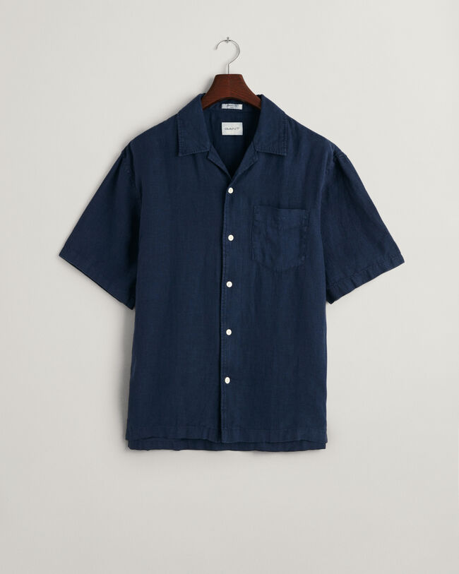 Relaxed Fit speciaal geverfd linnen overhemd met korte mouwen