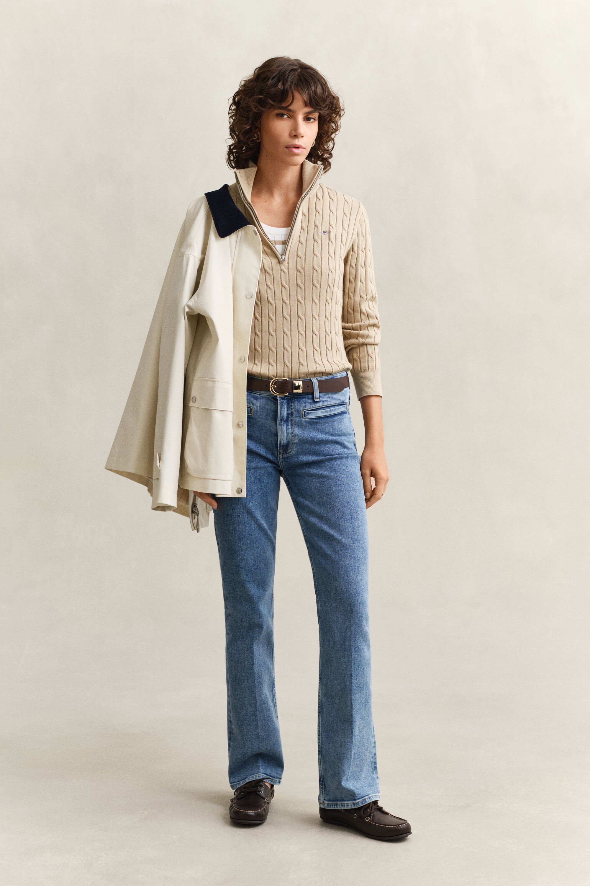 Gebreide kabeltrui met korte rits