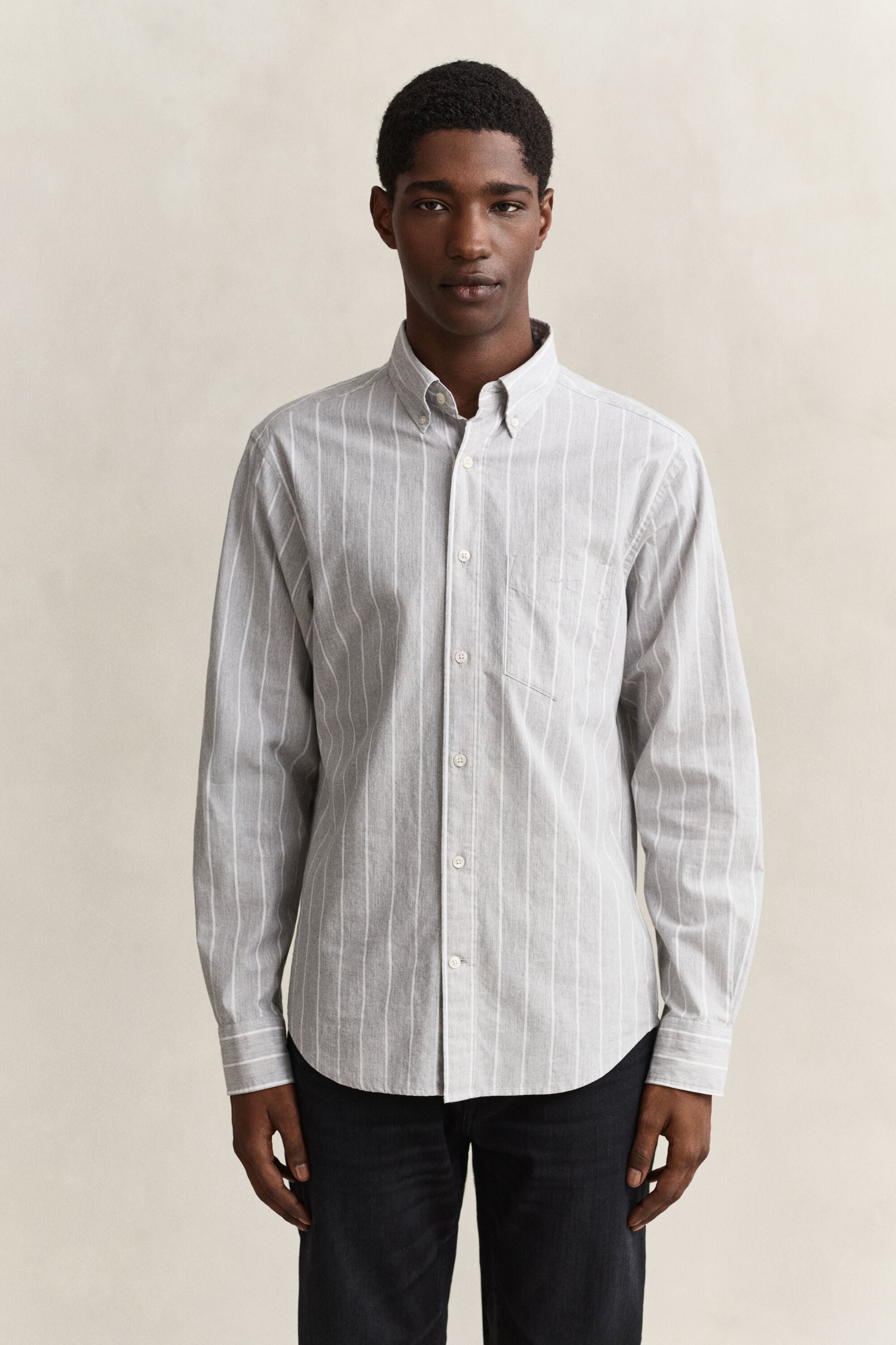 Mélange poplin overhemd met strepen